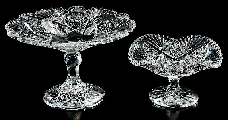 Appraisal: Two Brilliant Period Cut Glass Compotes compote with triangular bowl