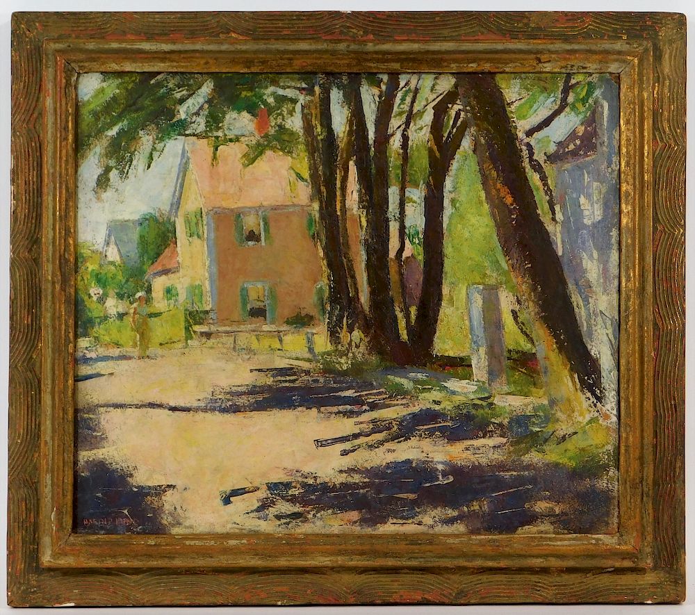 Appraisal: Harold Lund Impressionist Suburban Summer Painting Harold Marrat Lund New