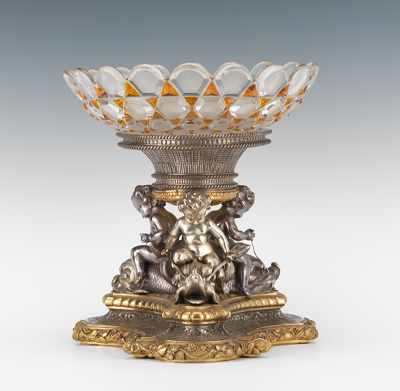 Appraisal: Putti Dolphin Gilt Silvered Centerpiece French ca th Century Very