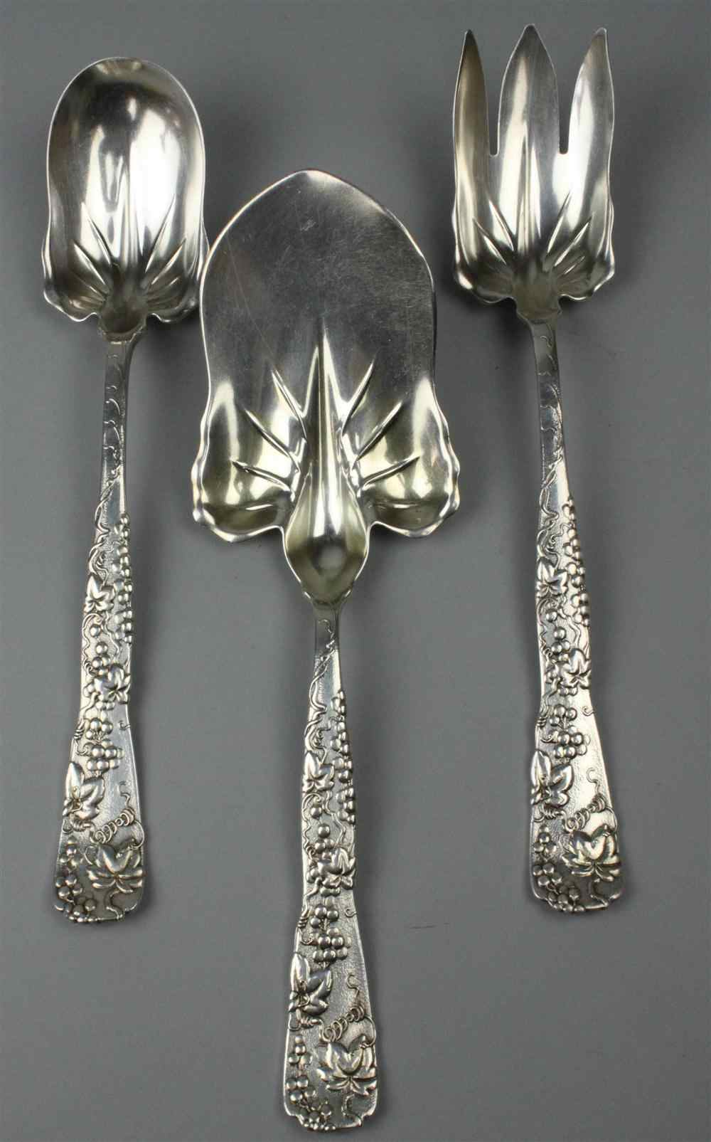 Appraisal: TIFFANY SILVER TOMATO VINE -PIECE SALAD SERVERS together with a