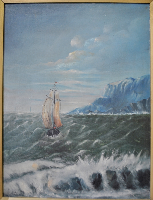 Appraisal: - Oil on board painting of a sailboat late th