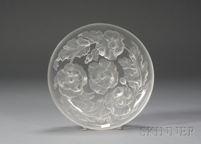 Appraisal: Verlys Colorless Poppy Pattern Molded Glass Bowl approx dia in