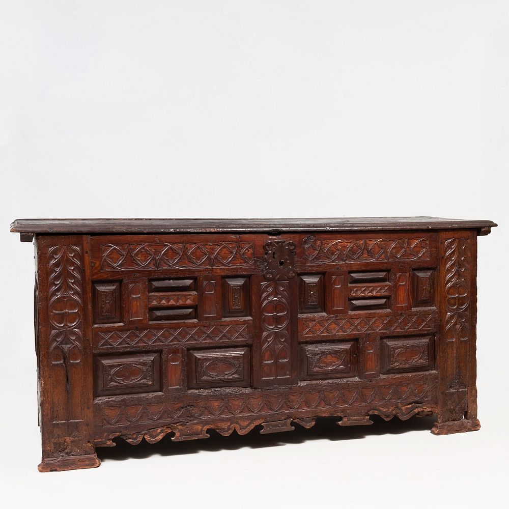 Appraisal: Large Continental Carved Oak Coffer Possibly French x x in