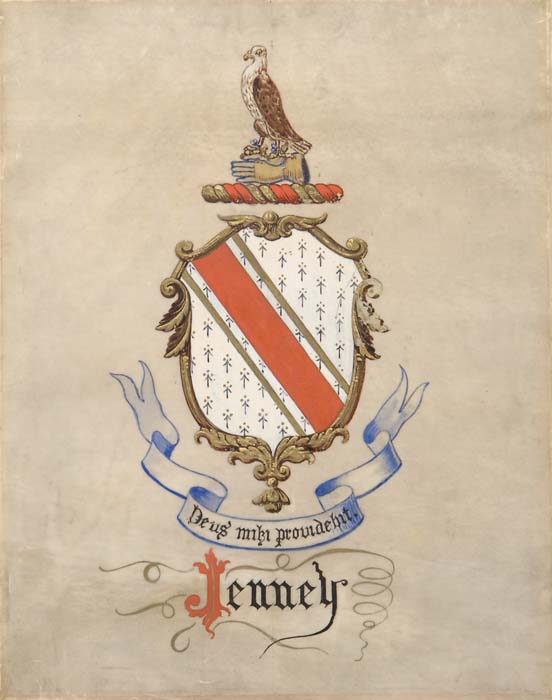 Appraisal: THE JENNEY FAMILY CREST Oil on parchment shows a colorful