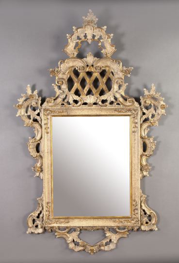 Appraisal: Northern Italian Carved White-Painted and Parcel-Gilt Wood Looking Glass in