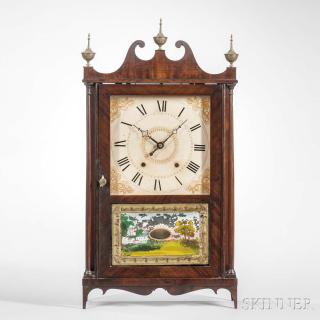 Appraisal: Ephraim Downes Mahogany Pillar and Scroll Shelf Clock Bristol Connecticut