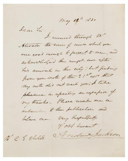 Appraisal: JACKSON Andrew Letter signed as President to C G Childs