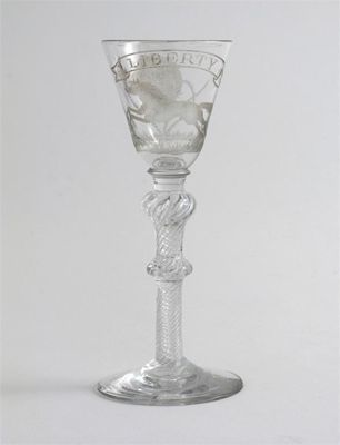 Appraisal: A rare Hanoverian wine glass the bowl engraved with the