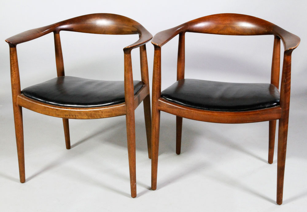 Appraisal: - Pr Hans Wegner Armchairs Pair of Hans Wegner armchairs