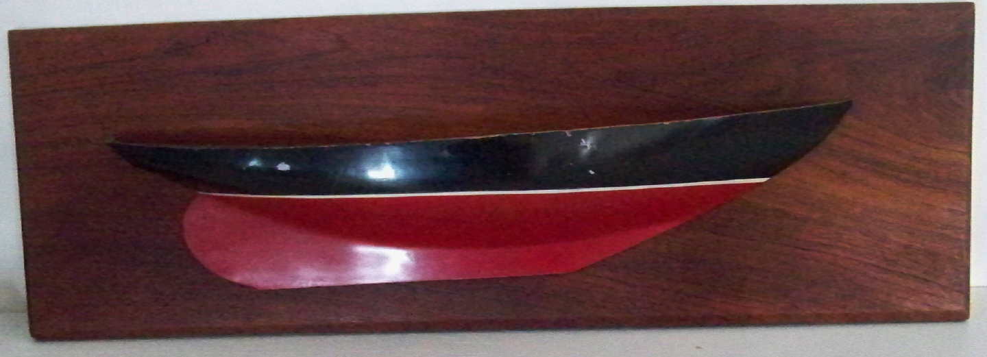 Appraisal: MOUNTED HALF HULL MODEL Painted black above waterline and red