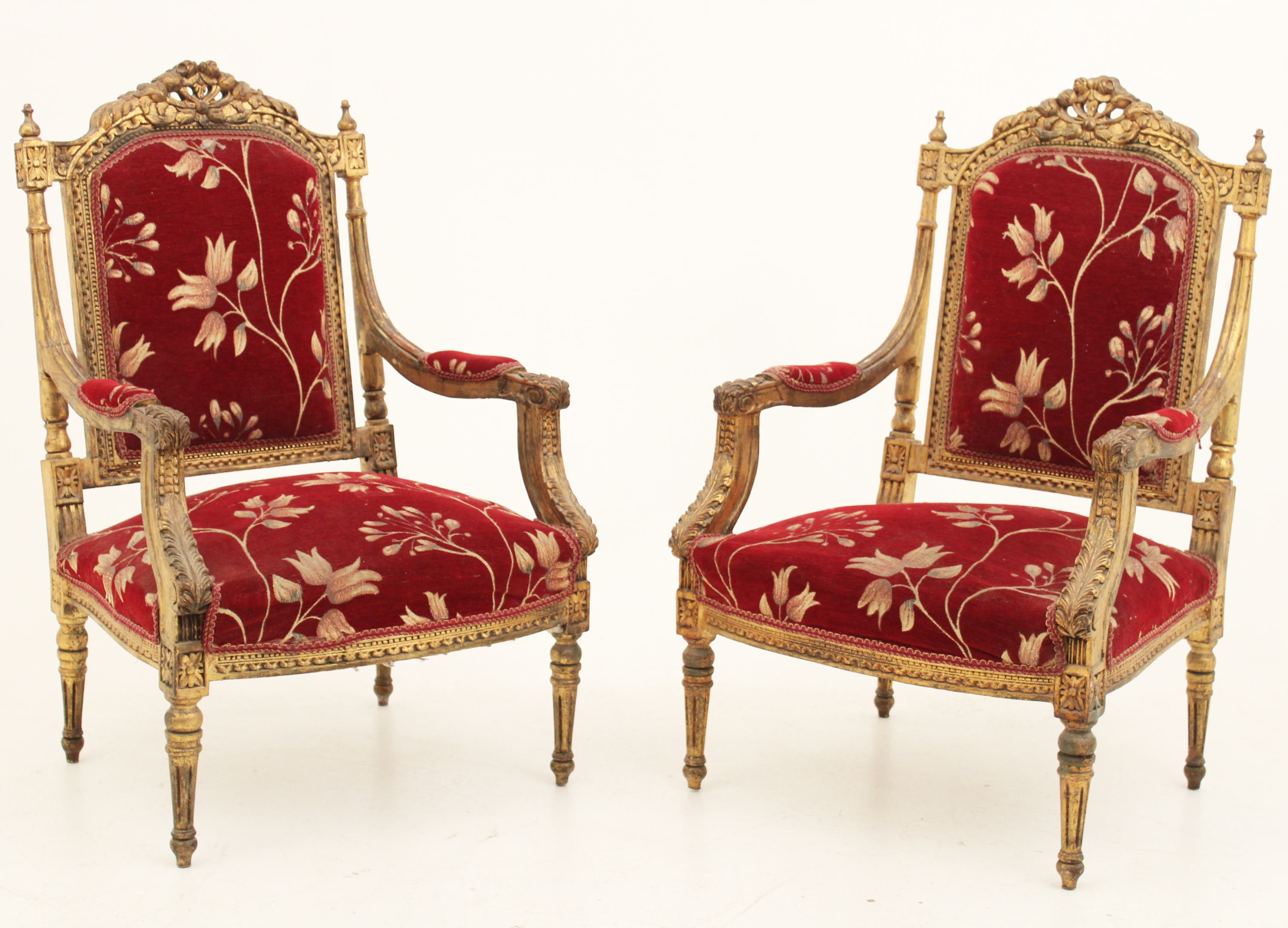 Appraisal: PAIR OF LOUIS XVI STYLE GOLD LEAF FAUTEUILS Pair of