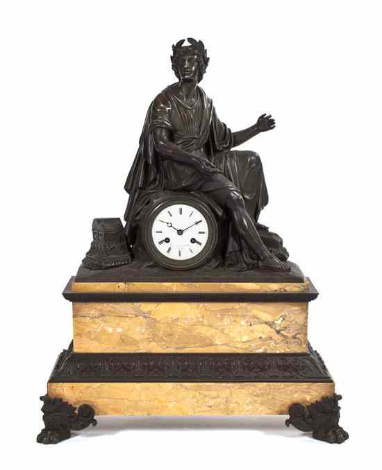 Appraisal: A French Gilt Bronze and Marble Figural Mantel Clock Boyer