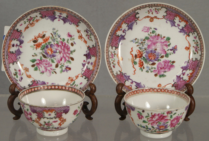 Appraisal: Pr Chinese Export Famille Rose tea cups and saucers c