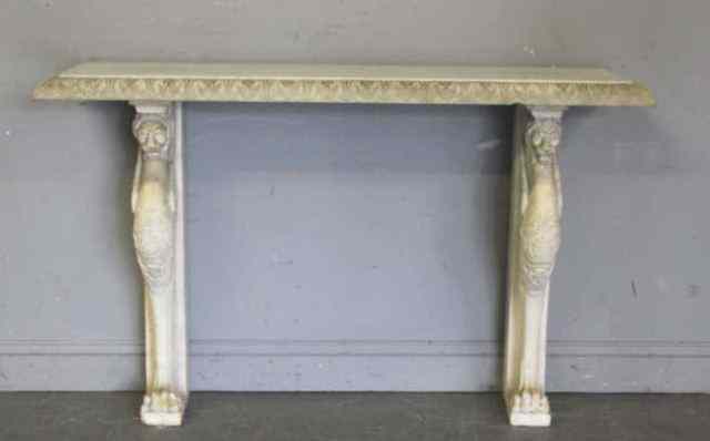 Appraisal: Marble Griffin Base Console White marble console with carved griffin