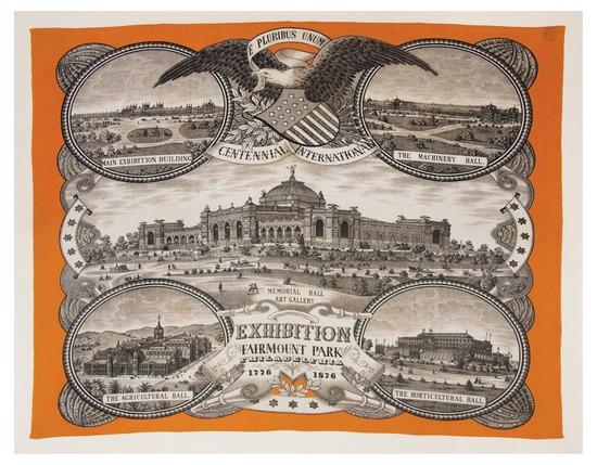 Appraisal: CENTENNIAL Exhibition Fairmount Park Philadelphia - Philadelphia Printed cotton bandanna