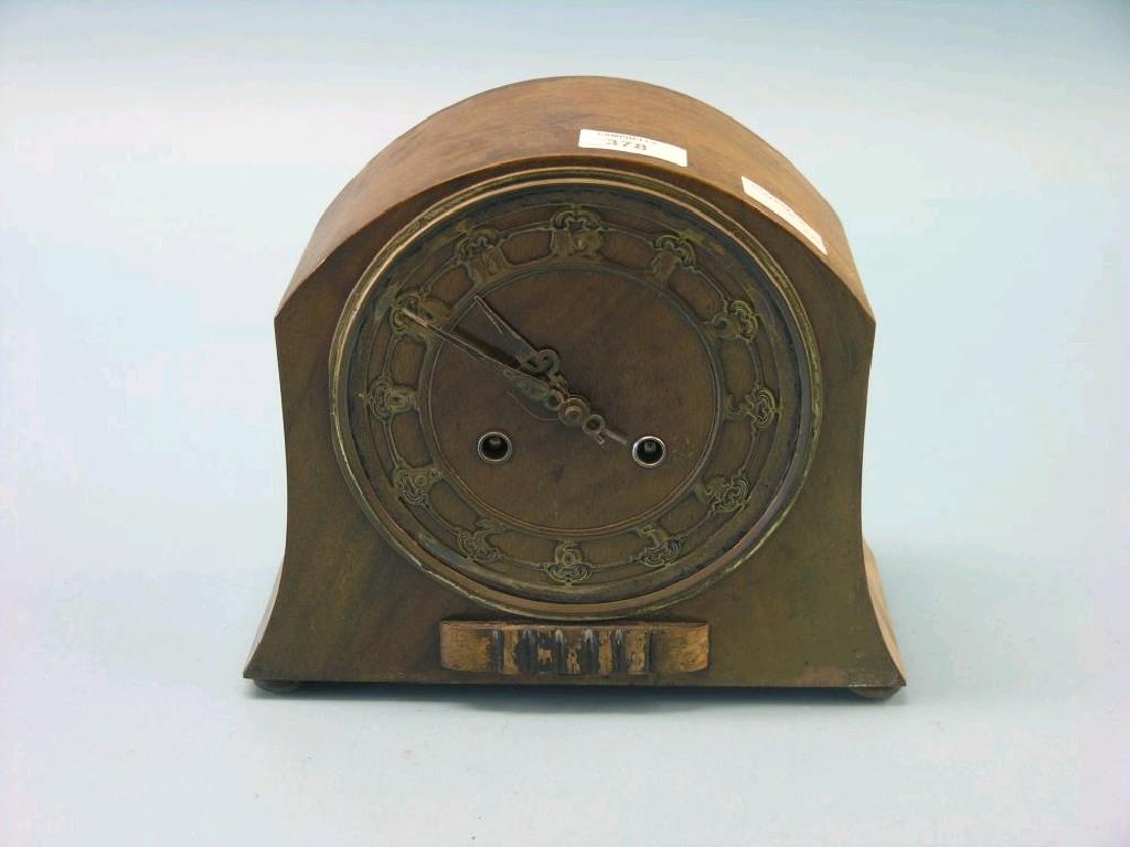 Appraisal: A th century walnut mantel clock architectural form in high