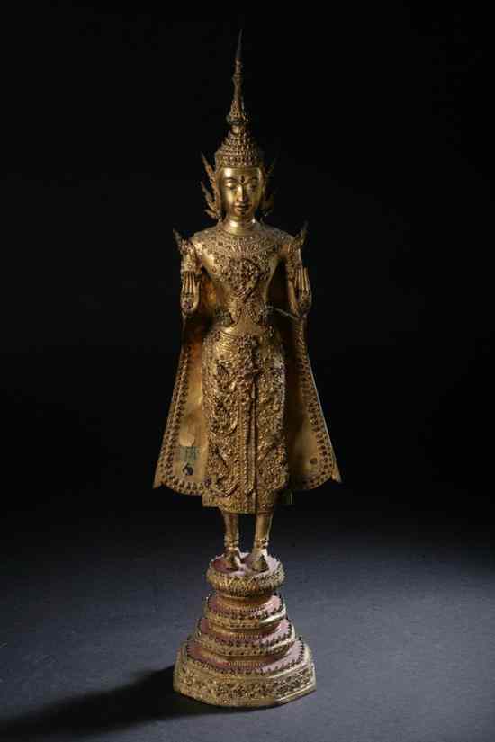 Appraisal: THAI GILT BRONZE FIGURE OF BUDDHA Bangkok period th century