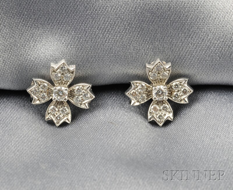 Appraisal: Platinum and Diamond Floret Earstuds Tiffany Co c each designed