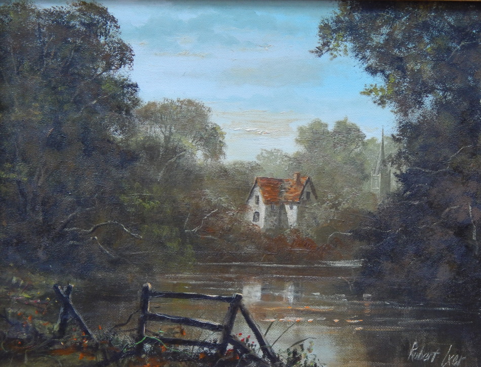 Appraisal: Robert Ixer b River landscape oil on canvas signed cm