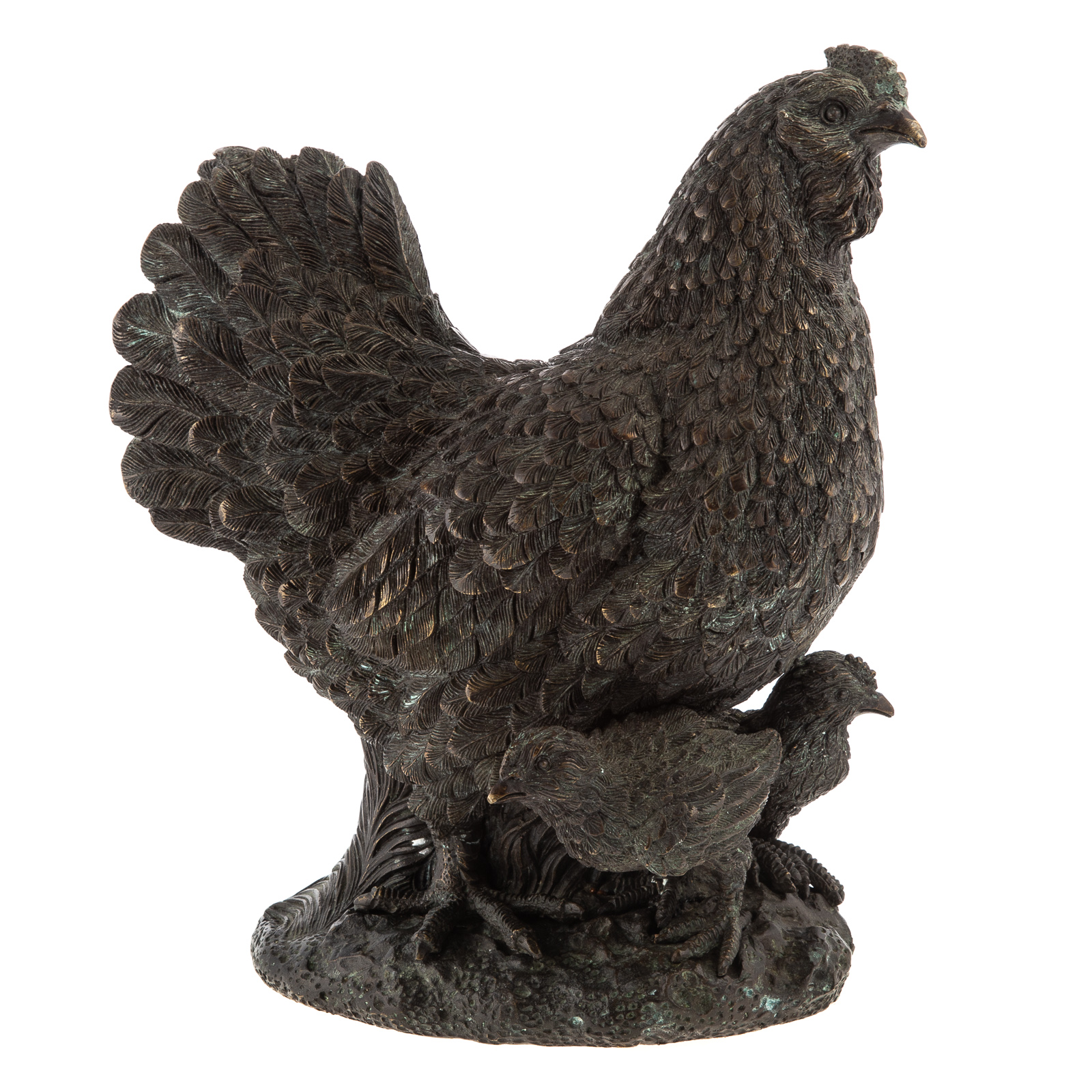 Appraisal: HEN WITH CHICKS BRONZE Second half th century mother hen