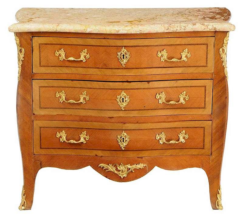 Appraisal: Louis XV Style Bronze-Mounted Marble-Top Commode French th century Sarrancolin