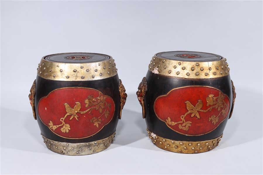 Appraisal: Pair of Chinese gilt and lacquered wood covered storage vessels