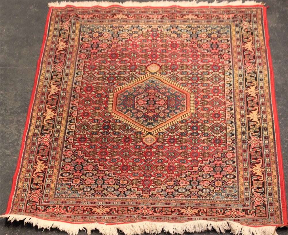 Appraisal: SINNEH WOOL RUG primarily teal red black cream and gold