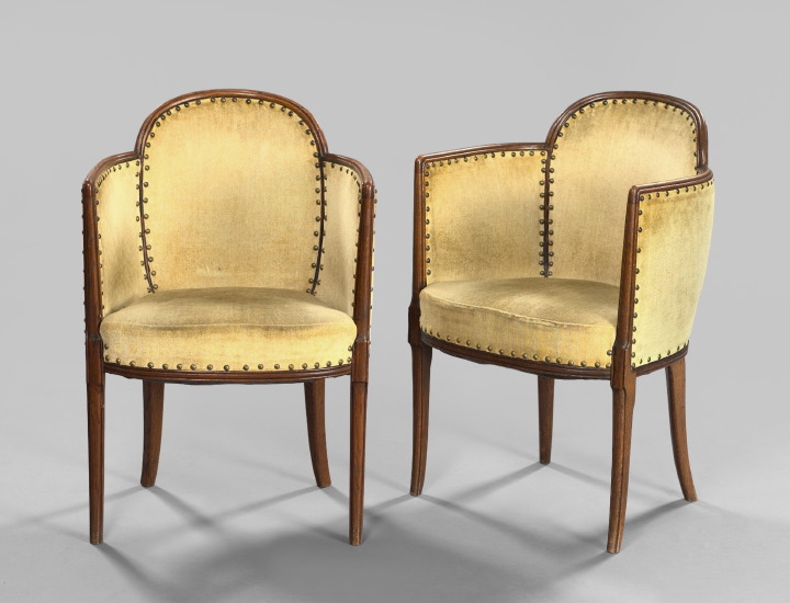 Appraisal: Diminutive Pair of Austrian Beechwood Art Deco Armchairs en Gondole