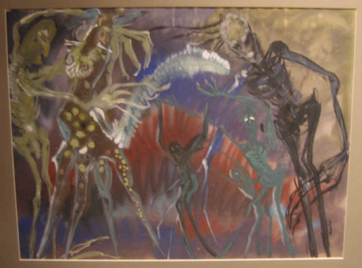 Appraisal: GERMAINE CHARDON BELGIAN B Skeletons mixed media and watercolor on