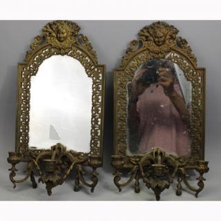 Appraisal: Pair th C French Bronze Mirrored Arm Sconces Pair of