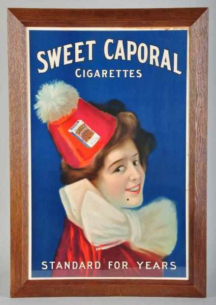 Appraisal: Cardboard Sweet Caporal Cigarettes Poster Description Includes original oak engraved