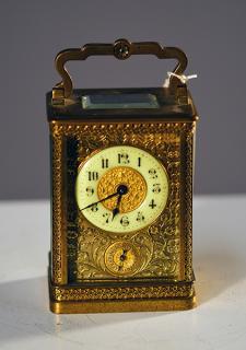 Appraisal: French Carriage Clock Fancy case brass French carriage clock with