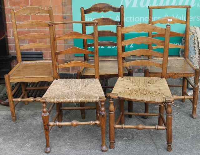 Appraisal: A COLLECTION OF FIVE TH CENTURY ASHWOOD LADDERBACK CHAIRS with