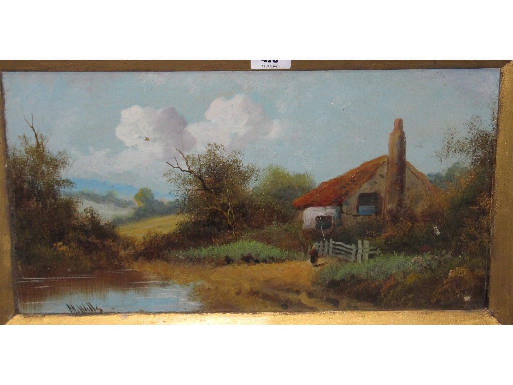 Appraisal: Oil on board landscape with a cottage and a figure