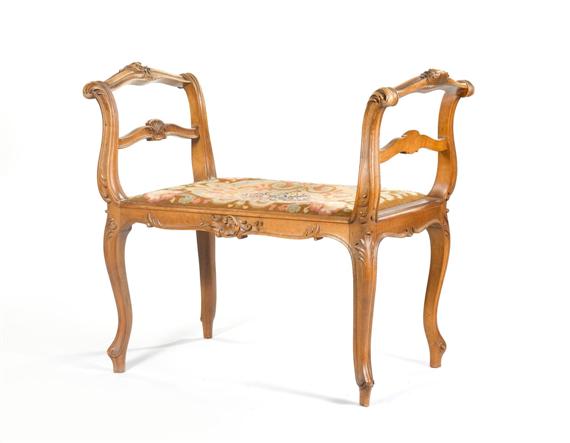 Appraisal: STOOL Louis XV style Carved and moulded walnut Gros- and