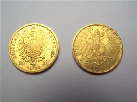 Appraisal: Two German gold coins Marks C beneath bust EF Marks