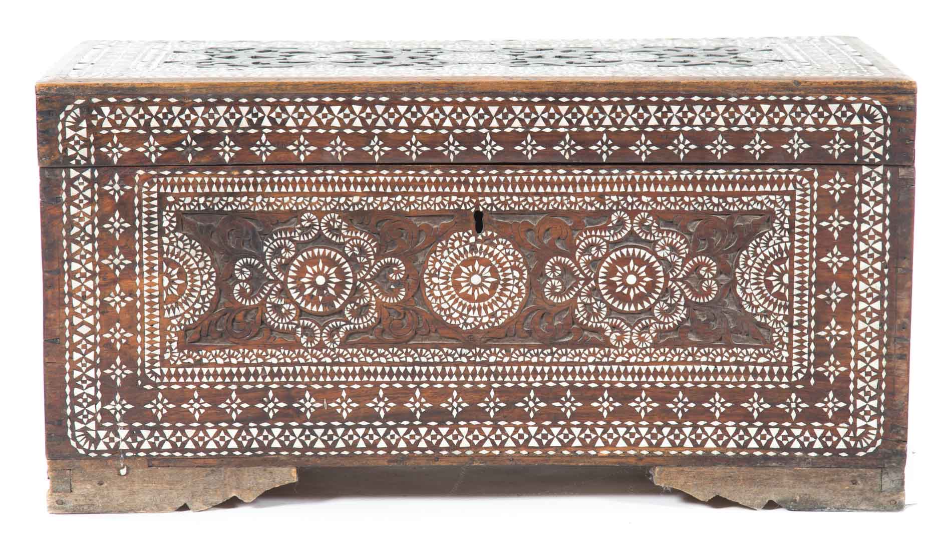 Appraisal: Anglo-Indian mother-of-pearl inlaid chest late th century small chest with