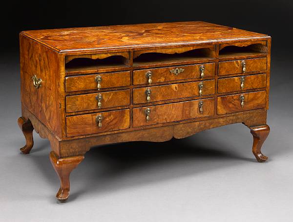 Appraisal: A Queen Anne style walnut collector s chest on stand