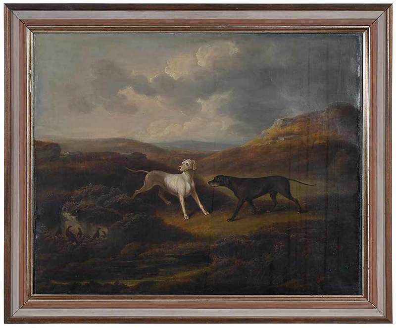 Appraisal: British School th century Landscape with Two Retrievers signed lower