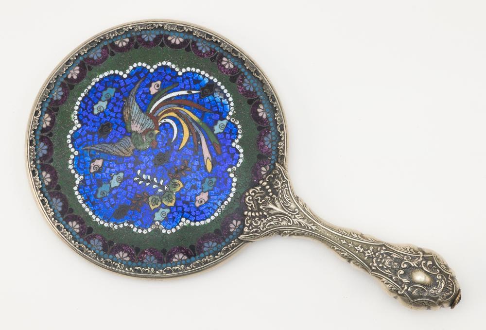 Appraisal: CHINESE SILVER AND CLOISONN ENAMEL HAND MIRROR LATE TH CENTURY