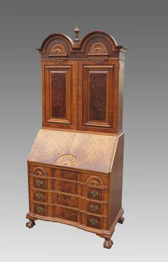 Appraisal: GEORGIAN STYLE DOUBLE BONNET SECRETARY BOOKCASE Early to mid th