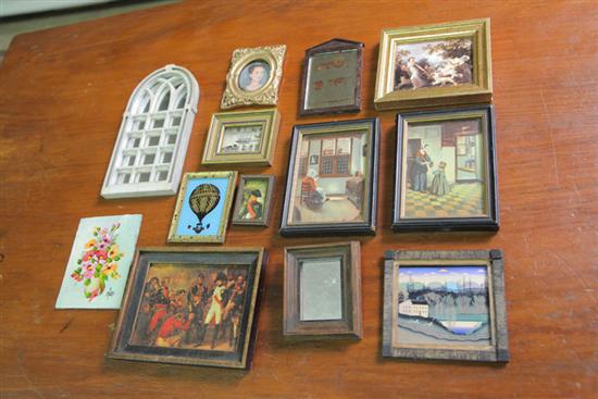 Appraisal: THIRTEEN MINIATURE FRAMED PIECES Reverse painting of a baloon by