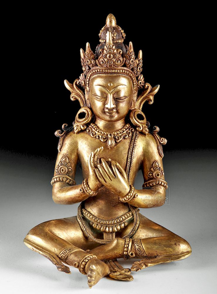 Appraisal: th C Tibetan Gilt Brass Seated Bodhisattva Central Asia Tibet