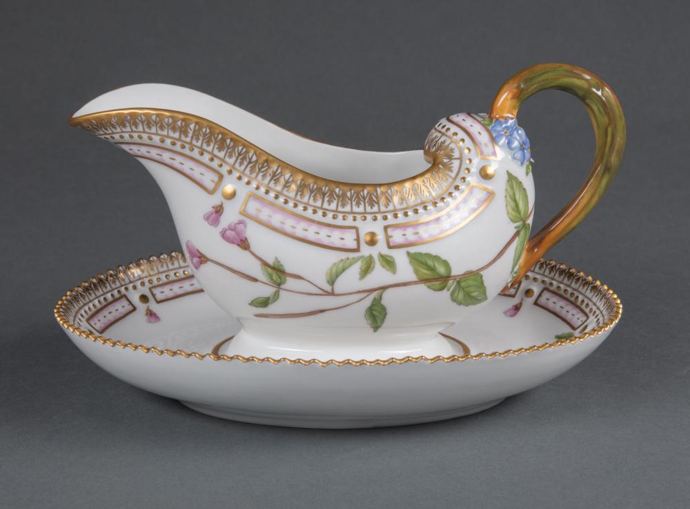 Appraisal: Royal Copenhagen Flora Danica Porcelain Sauceboat with Integral Underplate dated