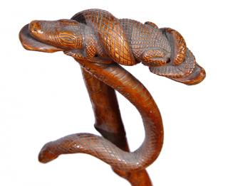 Appraisal: Alligator and Snake Folk-Art Cane Ca Early th Century A