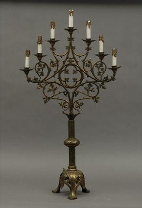 Appraisal: Gothic-Style Seven-Light Cast-Metal Candelabrum