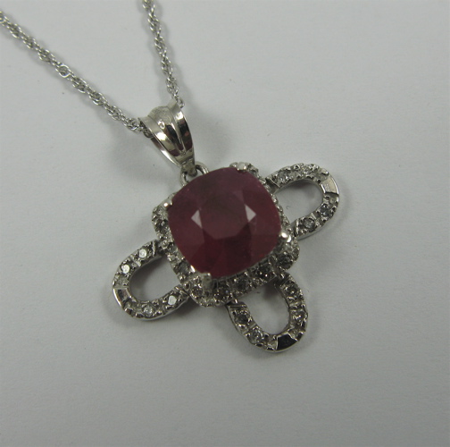 Appraisal: RUBY DIAMOND AND K WHITE GOLD PENDANT NECKLACE with appraisal