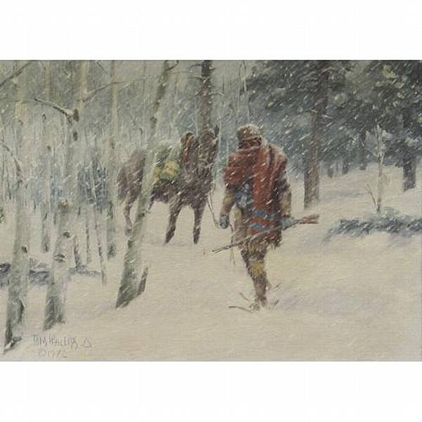 Appraisal: Tom Phillips American b A mountain man in a snowstorm