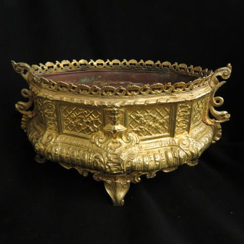 Appraisal: Ornate Brass Oval Planter footed handled x