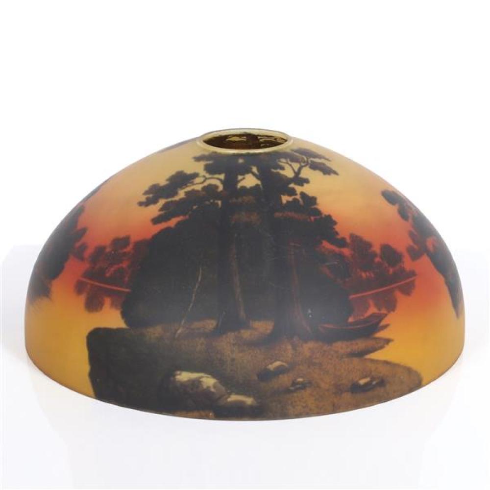 Appraisal: ANTIQUE REVERSE PAINTED SCENIC DOME GLASS LAMP SHADE WITH LANDSCAPE